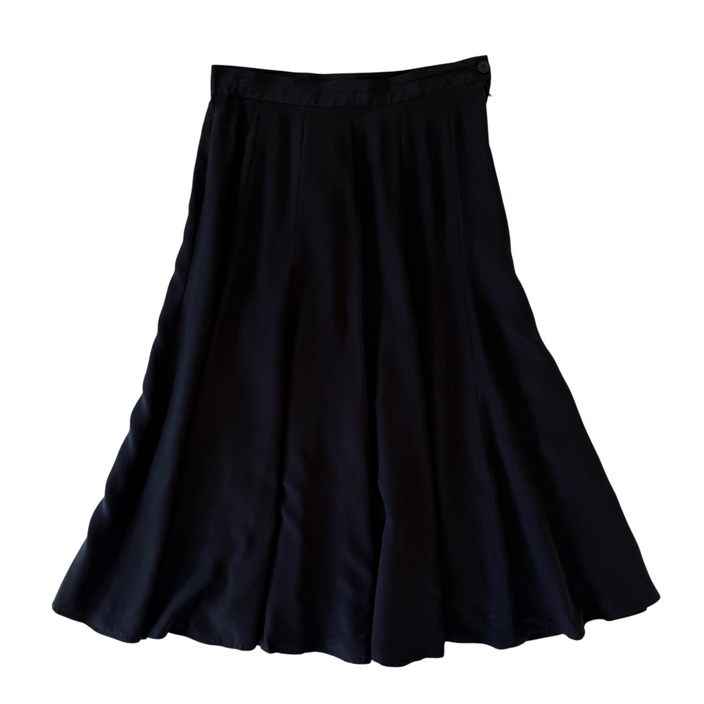 VINTAGE Oleg Cassini Black Satin Flared Midi Skirt 100% Silk Size 10